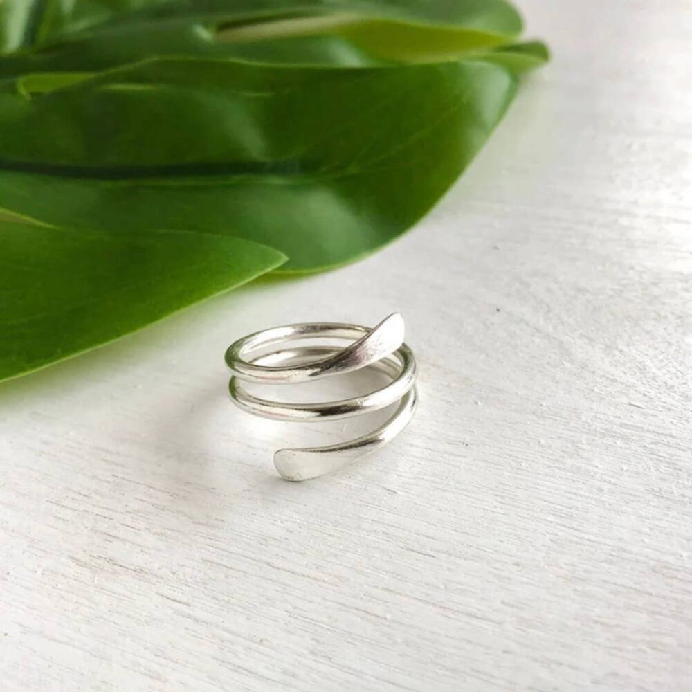 Silver Coil Wrap Adjustable Handmade Metal Ring